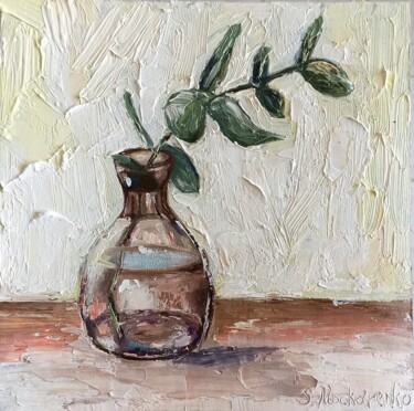 Painting titled "Eucalyptus branch i…" by Sveta Makarenko, Original Artwork, Oil
