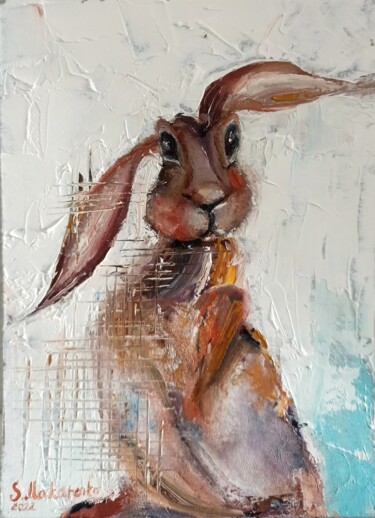 Painting titled "Oil painting " Hare"" by Sveta Makarenko, Original Artwork, Oil