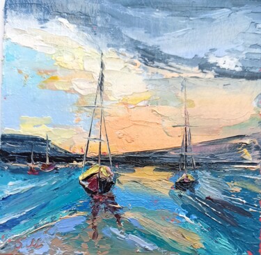 Malerei mit dem Titel "Oil painting "Yacht…" von Sveta Makarenko, Original-Kunstwerk, Öl