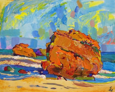 Painting titled "Beach in Biarritz.…" by Sveta Peuch, Original Artwork, Acrylic Mounted on Other rigid panel
