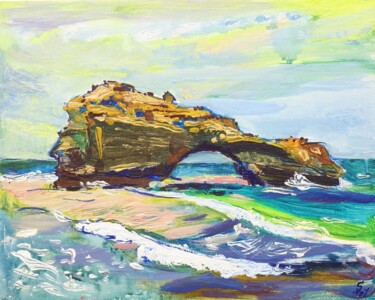 Painting titled "Rock. Beach in Biar…" by Sveta Peuch, Original Artwork, Acrylic Mounted on Other rigid panel