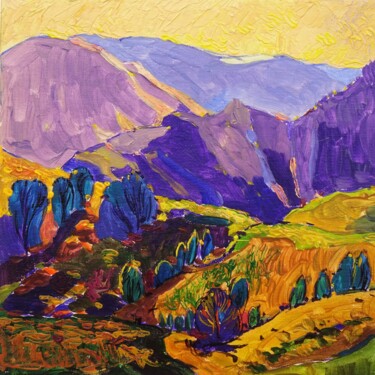 Painting titled "Mountains in sunlig…" by Sveta Peuch, Original Artwork, Acrylic Mounted on Other rigid panel
