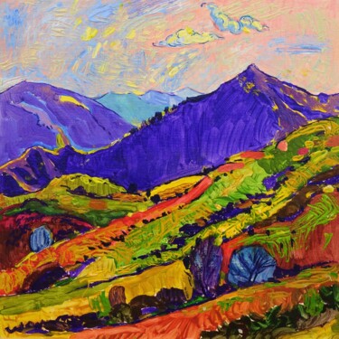 Painting titled "Mountains in sunlig…" by Sveta Peuch, Original Artwork, Acrylic Mounted on Other rigid panel