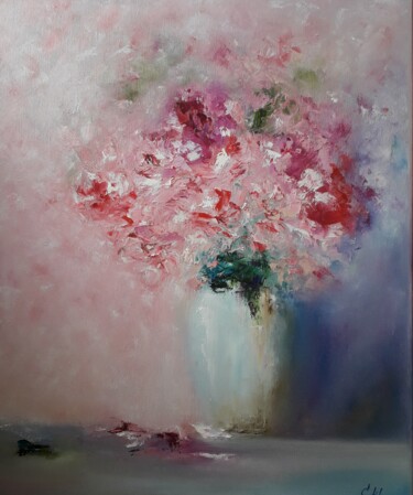 Painting titled "Pink flowers" by Sveta Shulginova, Original Artwork, Oil