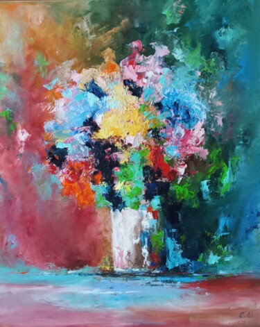 Peinture intitulée "Bright floral still…" par Sveta Shulginova, Œuvre d'art originale, Huile