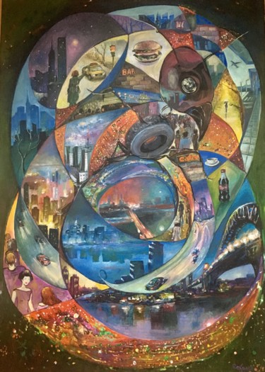 Malerei mit dem Titel "Ant city" von Sveta Sokolova, Original-Kunstwerk, Acryl