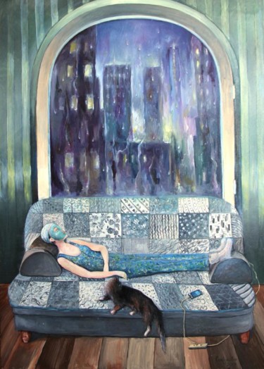Картина под названием "Мегаполис 2" - Sveta Sokolova, Подлинное произведение искусства, Масло Установлен на Деревянная рама…
