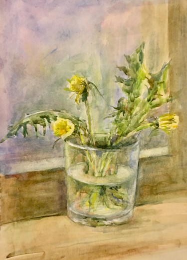 Painting titled "Одуванчики" by Sveta Sokolova, Original Artwork, Watercolor