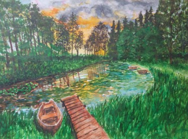 Malerei mit dem Titel "заброшенный пруд" von Svetlana Svetlichnaia, Original-Kunstwerk, Aquarell