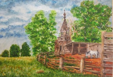 Картина под названием "Село" - Светлана Светличная, Подлинное произведение искусства, Акварель