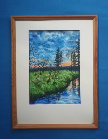 Peinture intitulée "закат на речке" par Svetlana Svetlichnaia, Œuvre d'art originale, Aquarelle