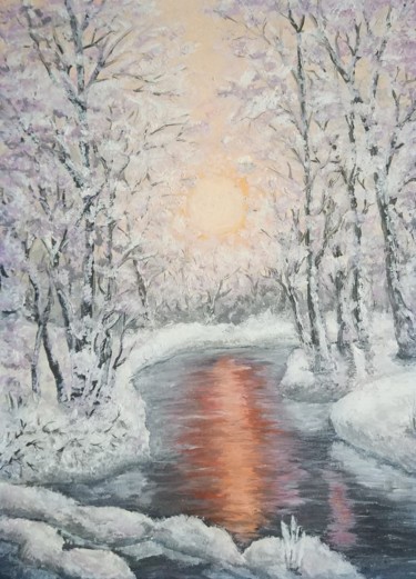 Картина под названием "Первый снег" - Светлана Светличная, Подлинное произведение искусства, Масло