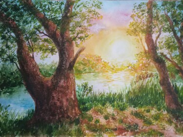 Malerei mit dem Titel "закатное солнце" von Svetlana Svetlichnaia, Original-Kunstwerk, Aquarell