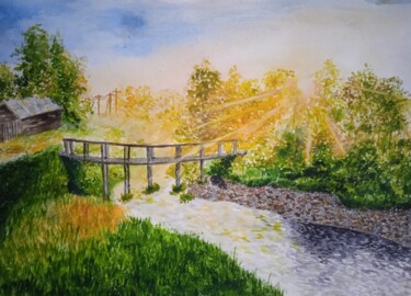 Картина под названием "Солнце над поселком" - Светлана Светличная, Подлинное произведение искусства, Акварель