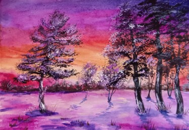 Ζωγραφική με τίτλο "Сиреневый закат" από Светлана Светличная, Αυθεντικά έργα τέχνης, Γκουάς