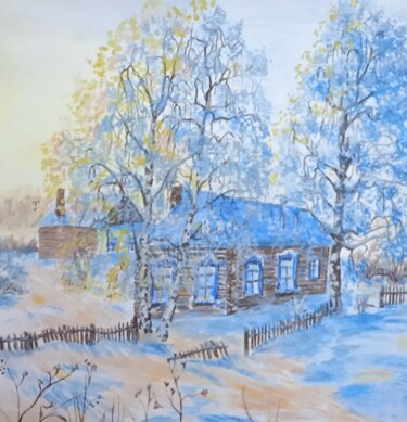 Malarstwo zatytułowany „Деревня зимой” autorstwa Светлана Светличная, Oryginalna praca, Akwarela
