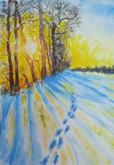 Картина под названием "Следы зимой" - Светлана Светличная, Подлинное произведение искусства, Акварель