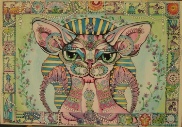 Painting titled "Egyptian Cat" by Svetlana Ganiuchenko, Original Artwork, Acrylic