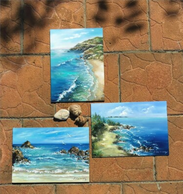 Sea oil painting Blue sea art work set of 3 piece painting Painting titled "Sea oil painting Bl…" by Svetlana Loginova, Original Art, Oil