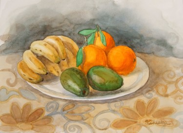 Painting titled "Still Life With Ban…" by Svetlana Ziuzina, Original Artwork, Watercolor