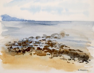 Картина под названием "Rocky Beach" - Svetlana Ziuzina, Подлинное произведение искусства, Акварель