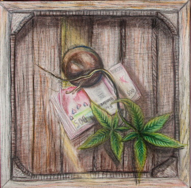Картина под названием "Kalpavriksha sprout…" - Svetlana Aleynikova, Подлинное произведение искусства, Цветные карандаши