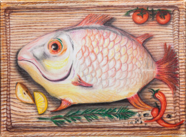 Картина под названием "Рыба номер один на…" - Svetlana Aleynikova, Подлинное произведение искусства, Цветные карандаши
