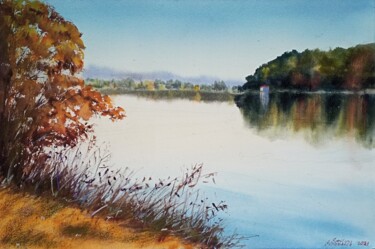 Painting titled "River landscape" by Svetlana Avramenko, Original Artwork, Watercolor