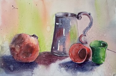 Painting titled "Still life with pom…" by Svetlana Avramenko, Original Artwork, Watercolor