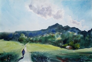 Pintura intitulada "Walking in the vall…" por Svetlana Avramenko, Obras de arte originais, Aquarela