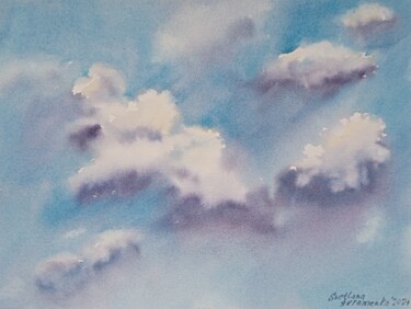 Malerei mit dem Titel "Flying in the clouds" von Svetlana Avramenko, Original-Kunstwerk, Aquarell