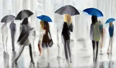 Schilderij getiteld "Rainy Street" door Svetlana Bagdasaryan, Origineel Kunstwerk, Olie