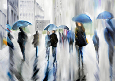 Peinture intitulée "Rain in the City" par Svetlana Bagdasaryan, Œuvre d'art originale, Huile