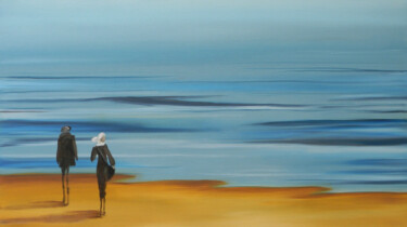 Painting titled "The Beach" by Svetlana Bagdasaryan, Original Artwork, Oil Mounted on Wood Stretcher frame