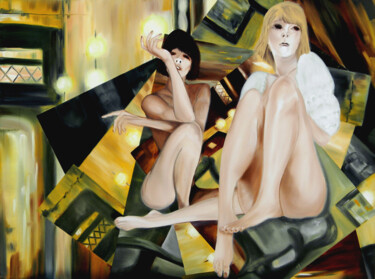 Painting titled "Nude Girls... Lost" by Svetlana Bagdasaryan, Original Artwork, Oil Mounted on Wood Stretcher frame