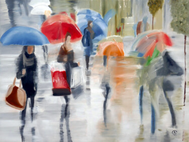 Painting titled "Windy Rainy Day." by Svetlana Bagdasaryan, Original Artwork, Oil Mounted on Wood Stretcher frame