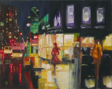 Картина под названием "Rainy Night." - Svetlana Bagdasaryan, Подлинное произведение искусства, Масло Установлен на Деревянна…