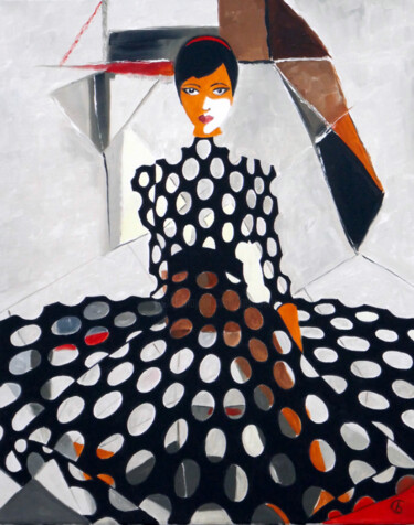 Painting titled "Woman in Polka Dot…" by Svetlana Bagdasaryan, Original Artwork, Oil Mounted on Wood Stretcher frame