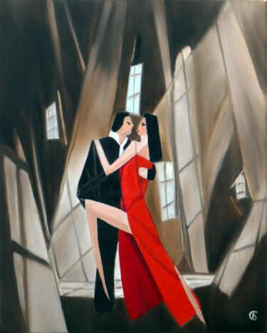 Painting titled "Tango." by Svetlana Bagdasaryan, Original Artwork, Oil Mounted on Wood Stretcher frame