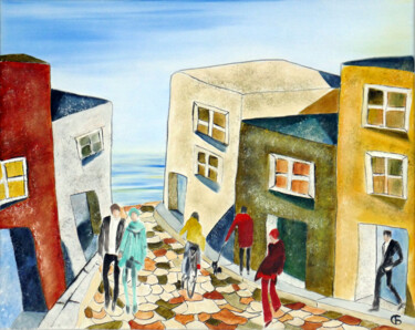 Картина под названием "Beach City." - Svetlana Bagdasaryan, Подлинное произведение искусства, Масло Установлен на Деревянная…