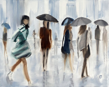 Картина под названием "Enjoying the Rain." - Svetlana Bagdasaryan, Подлинное произведение искусства, Масло Установлен на Дер…