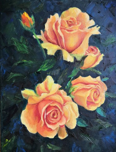 Painting titled "Yellow roses symbol…" by Svetlana Belova, Original Artwork, Oil