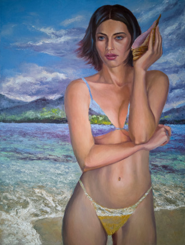 Painting titled "Nude girl with a sh…" by Svetlana M. Belova, Original Artwork, Oil