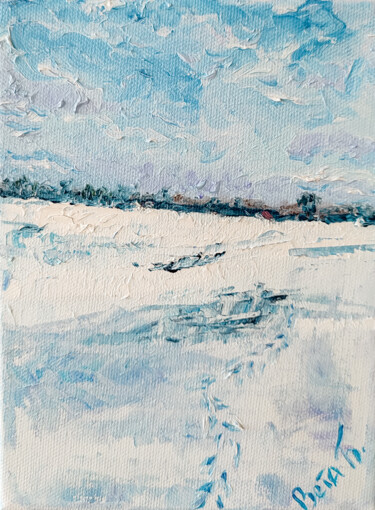 Painting titled "winter field" by Svetlana Berezova, Original Artwork, Oil
