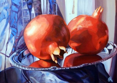 Картина под названием "Гранаты на подносе" - Светлана Цепникова С.А.Ц., Подлинное произведение искусства, Масло