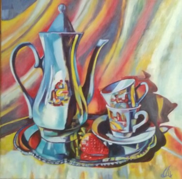 Peinture intitulée "Натюрморт с клубник…" par Svetlana Tsepnikova S A Ts, Œuvre d'art originale, Huile
