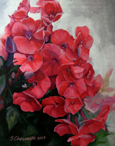 Painting titled "Красные флоксы" by Svetlana Chernenko, Original Artwork, Oil