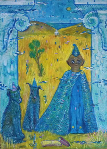 Painting titled "Wizard" by Svetlana Chunikhina, Original Artwork, Oil Mounted on Wood Stretcher frame