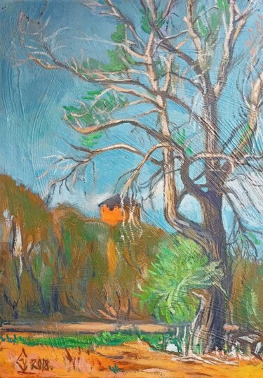 Картина под названием "Башня весной" - Svetlana Chunikhina, Подлинное произведение искусства, Масло Установлен на картон