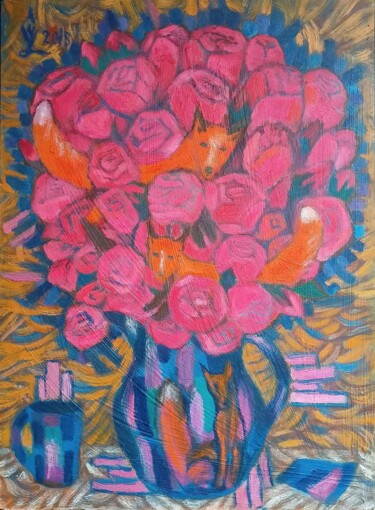 Картина под названием "Три лисицы" - Svetlana Chunikhina, Подлинное произведение искусства, Масло